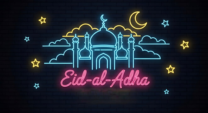 Eid al fitr neon sign a wonderful islamic festival concept for a colorful celebration