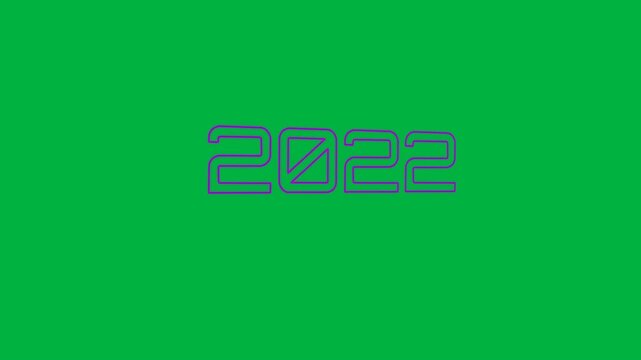 Animation of 2022 text in pink neon letters on white background