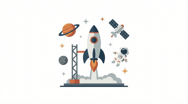 Rocket Ship Blasting Off Into Space.