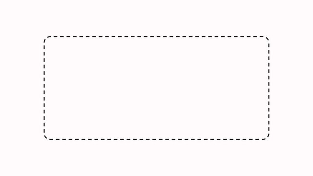Animated dotted line rectangle frame on white background. Border frame dotted line animation. Dotted line path animation from right to left point. Dashed line rectangular border animation
