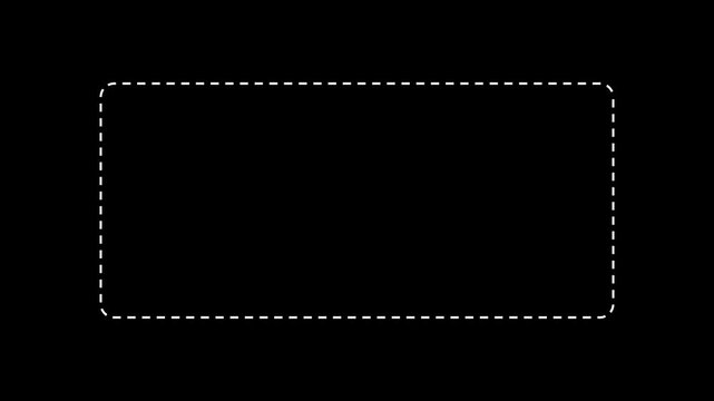 Animated dotted line rectangle frame on black background. Border frame dotted line animation. Dotted line path animation from right to left point. Dashed line rectangular border animation