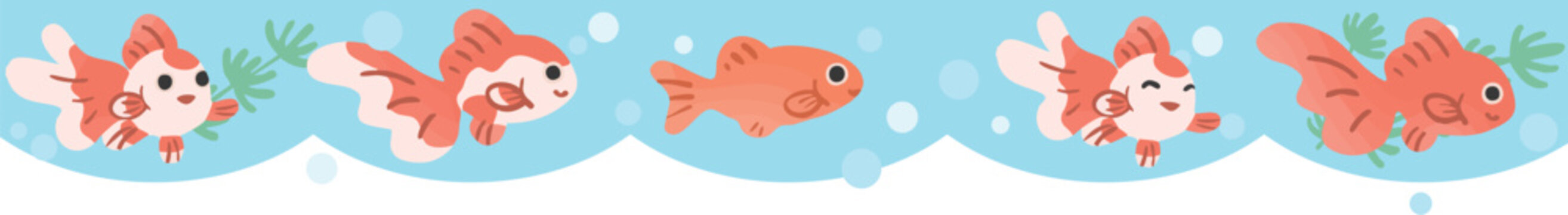 Cute Goldfish Top Border Frame Vector Transparent Background | かわいい金魚の上部装飾フレーム 背景透過ベクター