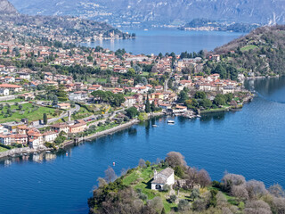 Fototapeta premium Drone view at Comacina island at Ossuccio on lake Como, Italy