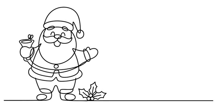 santa, claus, christmas, holiday, winter, bell, holly, leaf, berry, line, drawing, art, minimalist, continuous, sketch, outline, illustration, festive, celebration, character, jolly, beard, hat, musta