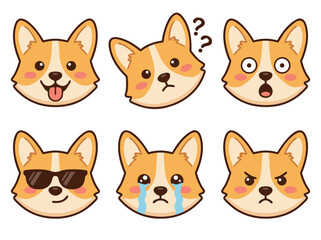 Fototapeta premium Corgi Dog Faces Expressing Different Emotions.