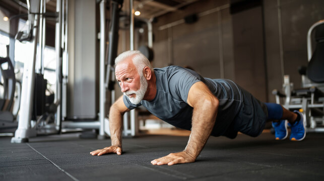 Senior Fitness Workout: Exercise Inspiration for Healthy Aging - Push-Ups Routine for Strength and Muscle Building in Home Gym