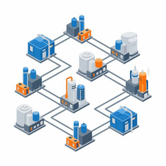Fototapeta premium Industrial factory network diagram isometric illustration.
