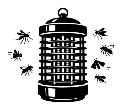 Electric bug zapper lamp attracting mosquitoes, flies, and other flying insects, implementing pest control for outdoor protection