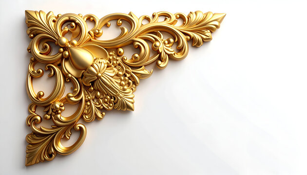 An ornate golden corner embellishment showcases intricate baroque detailing against a clean white background.