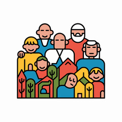 Fototapeta premium Diverse Group of People Standing Together in Colorful Town