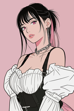 Anime Girl with Pink Highlights and Fashionable Outfit