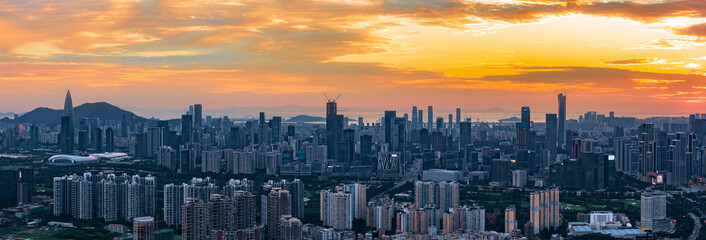 Fototapeta premium Shenzhen Nanshan Overseas Chinese Town skyline at dusk