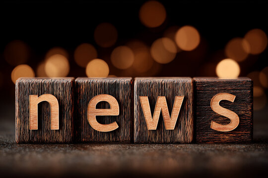 Vintage Wooden Blocks Spelling News With Warm Bokeh Background
