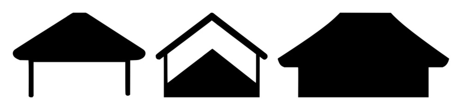 Roof icon set with simple black silhouette on white backdrop featuring architecture, house, building with silhouette and minimalism
