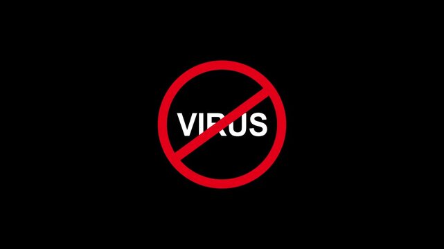 No virus sign animation: red prohibition symbol over text for healthcare and safety awareness