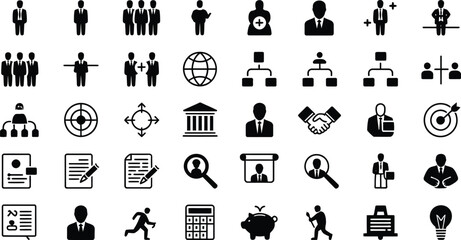 Fototapeta premium Comprehensive Collection of Modern Business and Office Management Vector Icons, Featuring Diverse Corporate, Teamwork, and Strategy Concepts for Professional Use