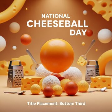 Celebrate National Cheeseball Day with a festive 3D illustration featuring cheese ingredients