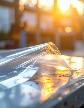 Applying Protective Plastic Film to Perforated Metal Sheet.
