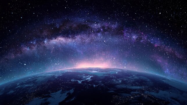 Earth silhouette outlined by stars in cosmic space