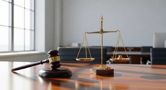 Justice Symbol with Gavel and Law Books Background