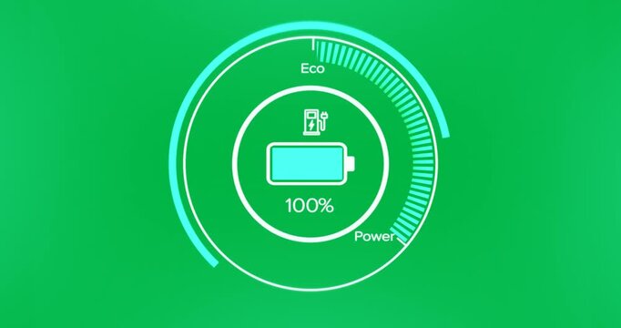 Animation of interface with charging battery icon on black background