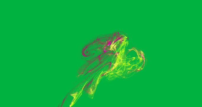 Animation of pink and yellow smoke trail on white background