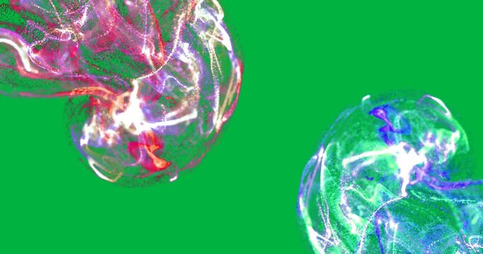 Animation of pink and blue smoke trails with particles on white background