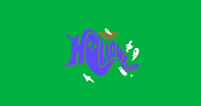 Animation of halloween greetings with ghosts on white background