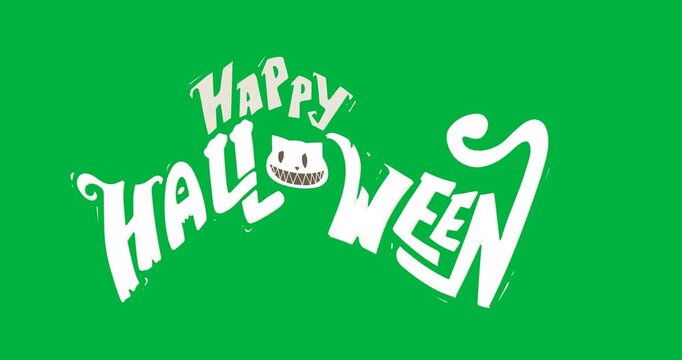 Animation of faded halloween greetings and crazy cat head on white background