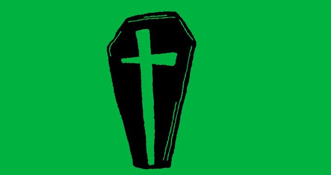 Animation of black moving coffin drawing on white background