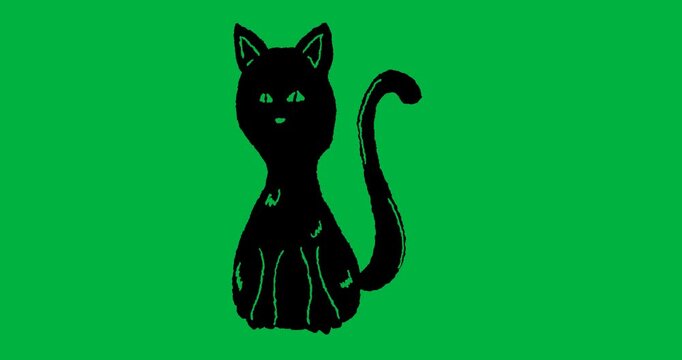 Animation of black moving cat drawing on white background