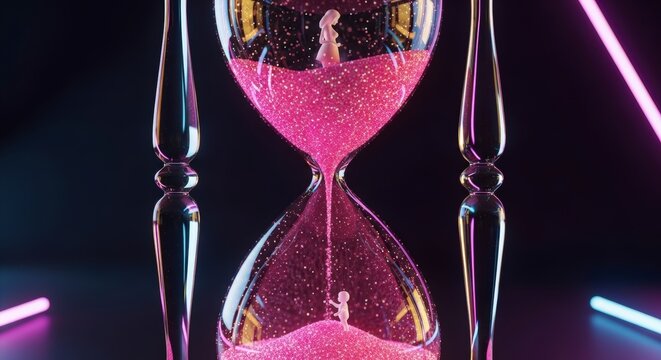 Hourglass with pink sand timer.