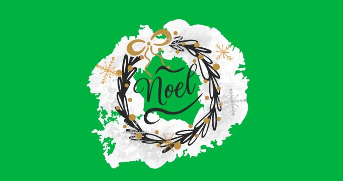Digital animation of noel text banner with christmas decorative design against white background