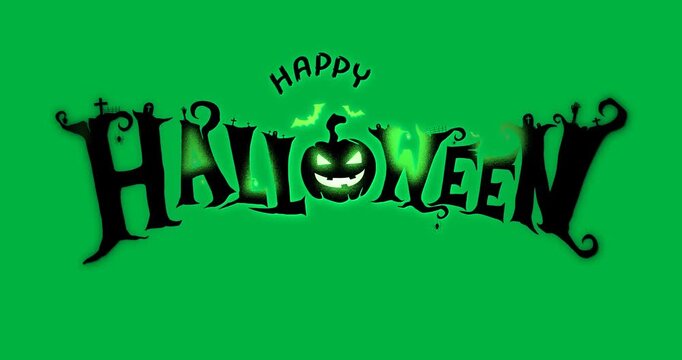 Animation of happy halloween and pumpkins on white background