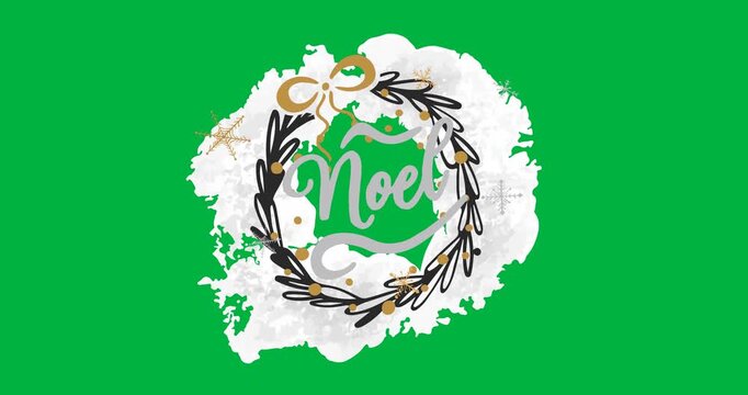 Digital animation of noel text banner with christmas decorative design against white background