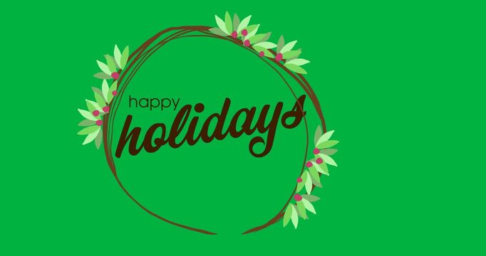 Animation of christmas greetings text in brown letters with decorations on white background