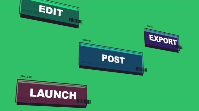 On GOING_LIVE four 3D panels sliding, fixing LAUNTP?LAUNCH, settling transparent, showing pipeline