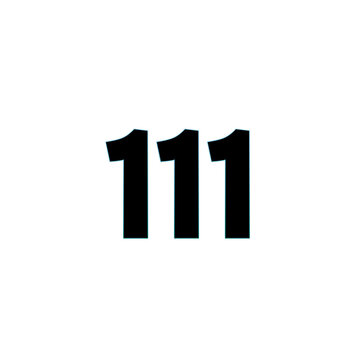 Number 111 black bold with blue outline isolated on white background