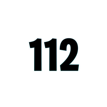 Number 112 black bold with blue outline isolated on white background