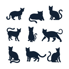 Nine black cat silhouettes in various poses © Nazmul