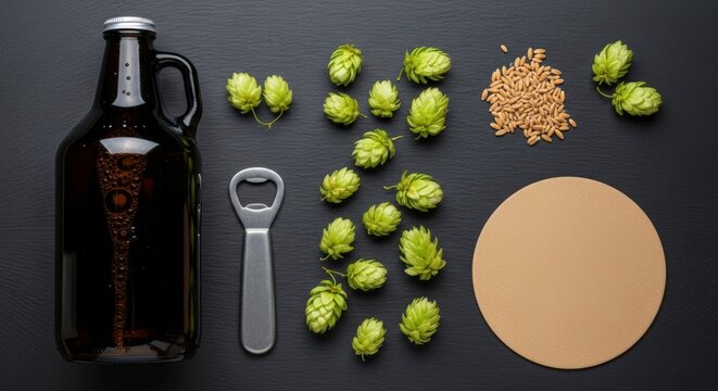 Beer brewing ingredients and equipment.