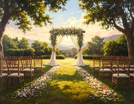 Outdoor wedding ceremony in garden