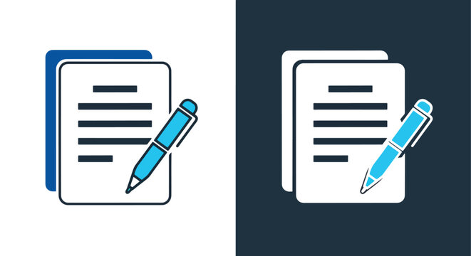 Document file with pen signature icon - Line and glyph solid icon and logo template - Clipart, sticker - icon set