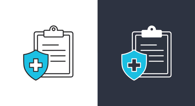 Medical records clipboard shield icon - Blue icon set - Modern style icon  - Glyph and solid icon set - Icon vector