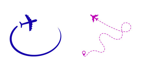 Fototapeta premium Airplane travel route icons, isolated on transparent background