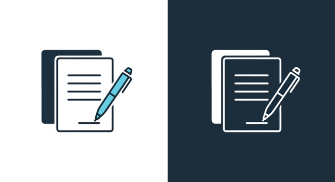 Contract signing document with pen icon - Line and glyph solid icon and logo template - Clipart, sticker - icon set