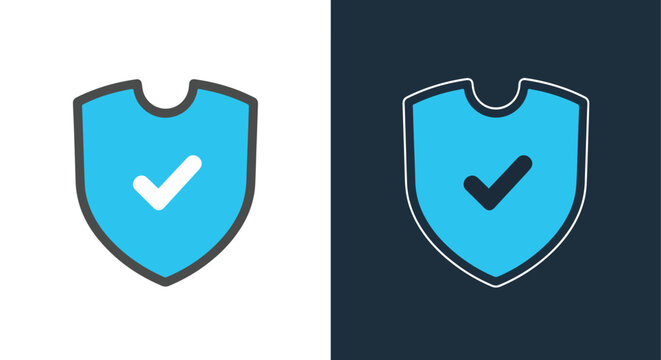 Security shield icon with checkmark - Line and glyph solid icon and logo template - Clipart, sticker - icon set