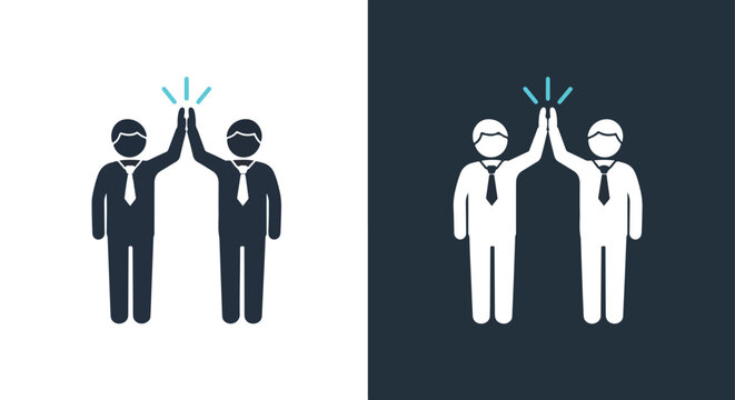 Business partners giving high five icon - Line and glyph solid icon and logo template - Clipart, sticker - icon set
