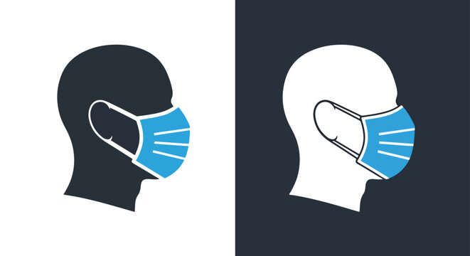 Human head wearing medical mask icon set - Glyph solid icon - Editable modern style icon - Clipart, sticker - icon set - Clipart