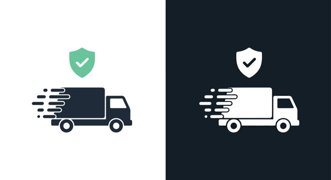 Secure fast delivery truck shield icon - Line and glyph solid icon and logo template - Clipart, sticker - icon set